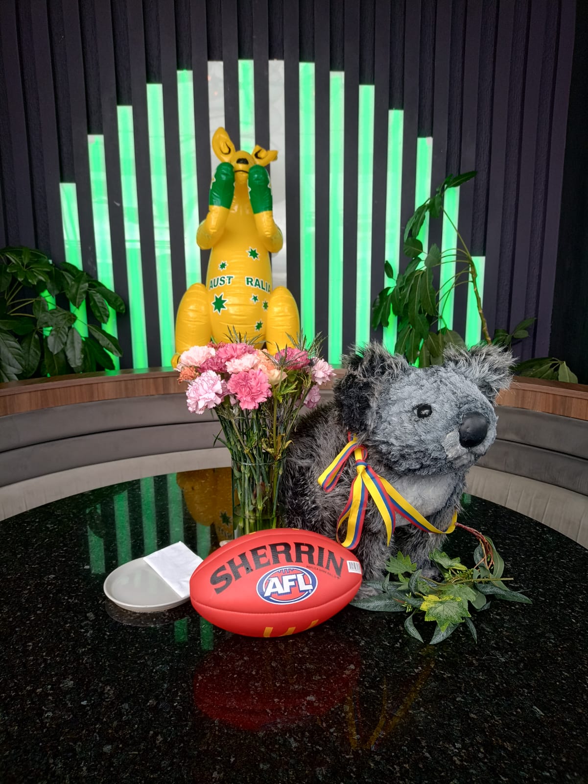 Roo, Koala and AFL ball mate for Aussie Rules yeah. Strewth, it's a lotta cliches